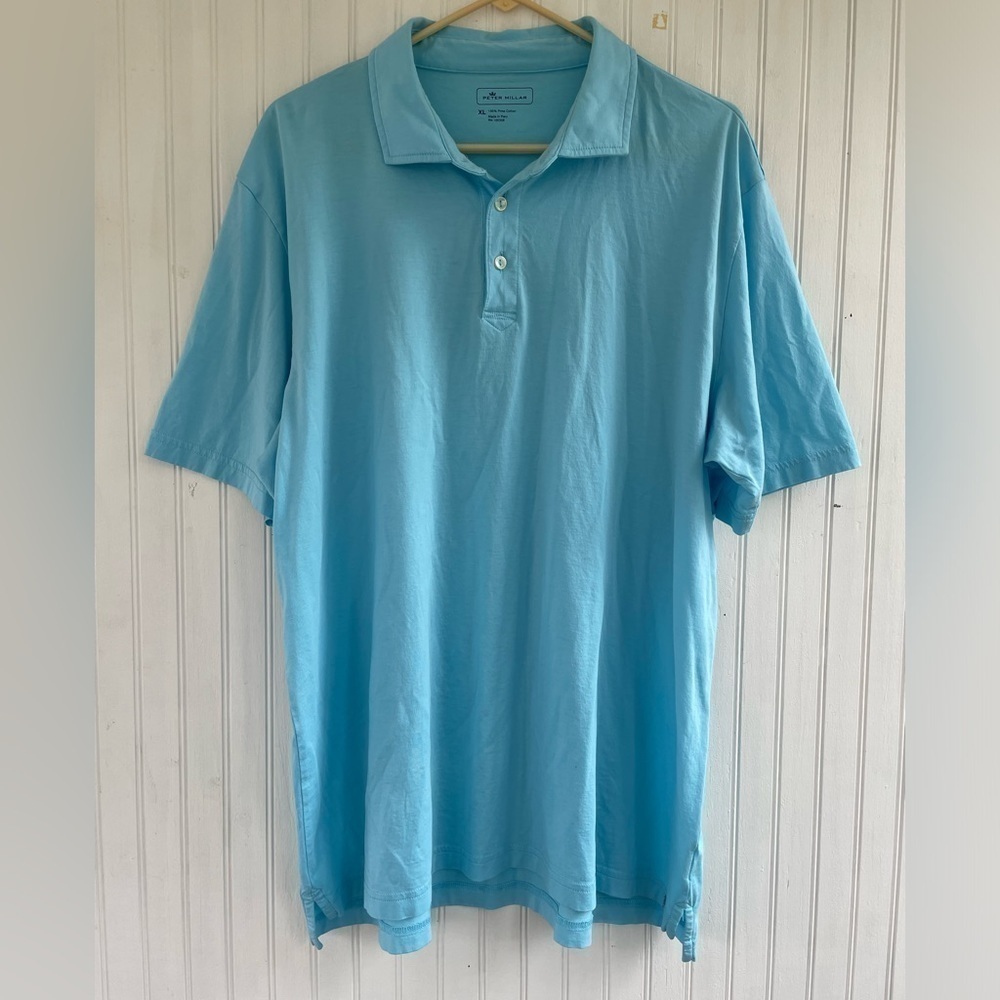 Peter Millar Men's Aqua Blue Solid Aqua Cotton Polo Size XL